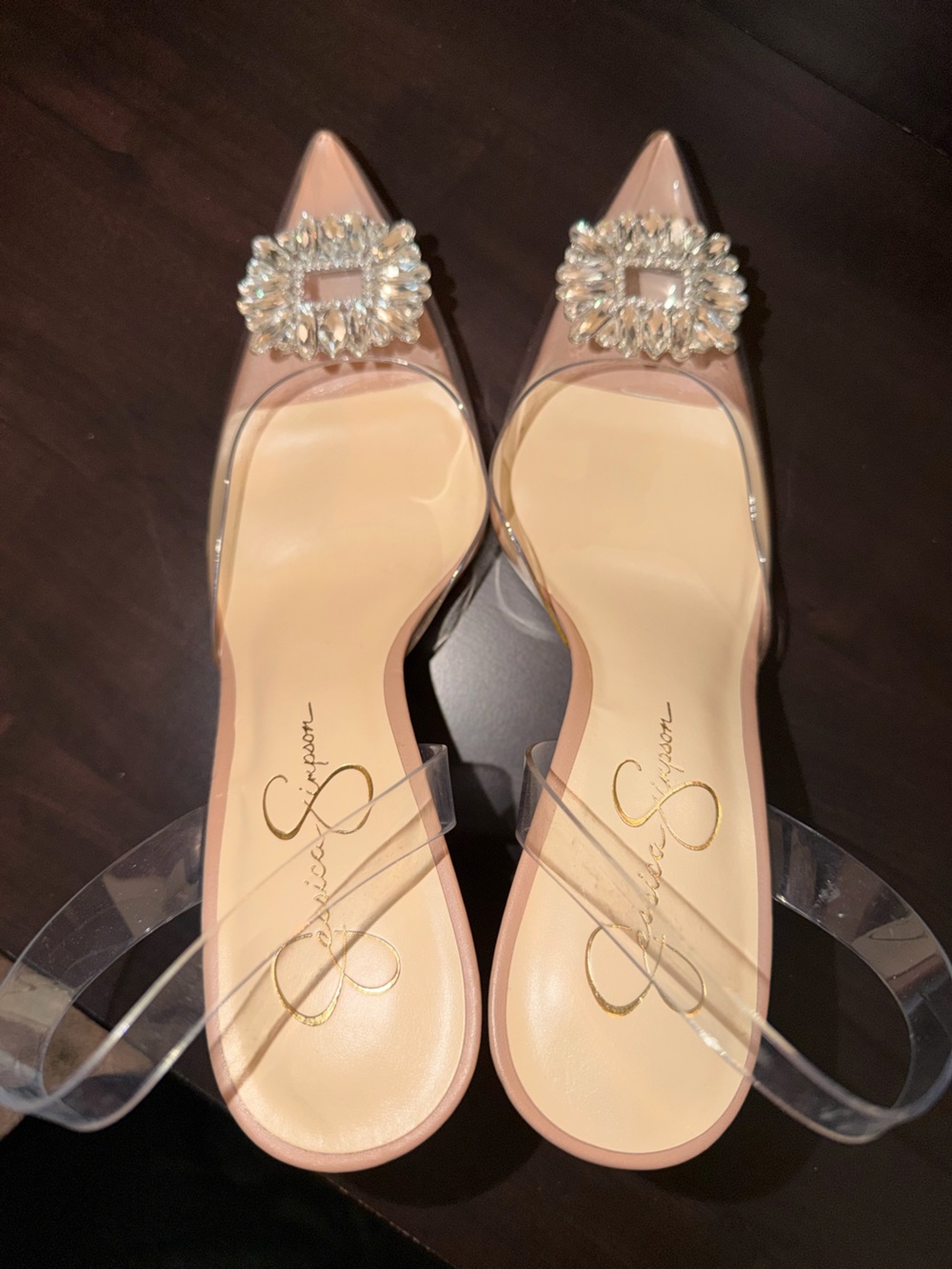 Jessica Simpson Blush Clear-Strap Heels with Crystal Buckle - New - Size 9.5 - Picture 2 of 5